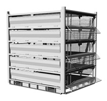 Live chicken transport container with side opening option